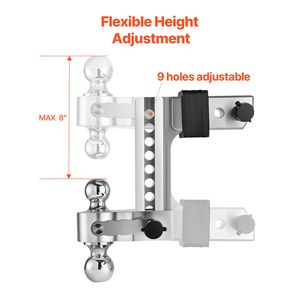 Gancio di traino regolabile da 8 pollici con attacco a sfera tripla e ricevitore da 2,5 pollici per rimorchi, compatibile con sfere da 1 7/8, 2 e 2 5/1 pollici - Product Image 4