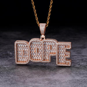 Colgante de lujo con el nombre 'DOPE', diamante moissanita, cadena hip hop, oro rosa, joyería brillante para hombres y mujeres - Product Image 1
