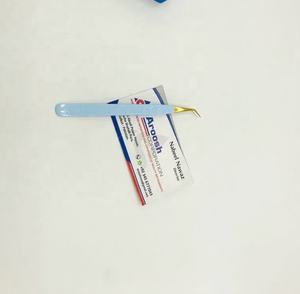 Pinzas profesionales de alta calidad para extensión de pestañas de acero inoxidable de 45 grados, Punta dorada, logotipo personalizado recubierto de Corazón Azul bebé - Product Image 6