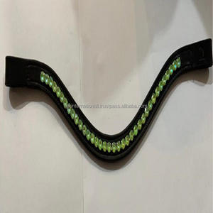 Dernière tendance accessoires cheval vente en gros, selle noire en cuir, bande de sourcil de cheval conçue avec 1 rangée de strass vert bling - Product Image 4