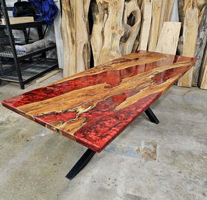 Table de salon et table à manger de luxe en résine époxy faite à la main, table rivière en bois massif, table à manger moderne en bois et résine époxy - Product Image 5