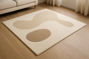 Handmade Modern Handwoven white brown Rug in Wool Textured <b>Carpet</b> for Luxury Home and Picnic Interiors Customizable Rug Sets - Product Image 4