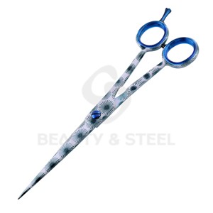 Tijeras Profesionales de Acero Inoxidable para Adelgazar el Cabello con Diseño de Rayos de Sol Azules y Cuchilla Texturizadora de 30 Dientes - Product Image 5