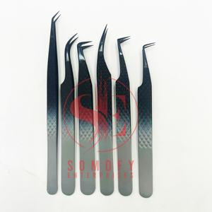 Pinzas de extensión de pestañas de acero inoxidable duraderas antiestáticas de precisión profesional de alta calidad 45 grados personalizables - Product Image 1