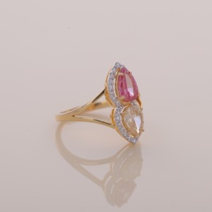 IGI Certified Two Stone Pear Cut Pink & Yellow Diamond Halo Bypass Toi et Moi Ring In <b>Solid</b> 925 Sterling <b>Silver</b> - Product Image 5