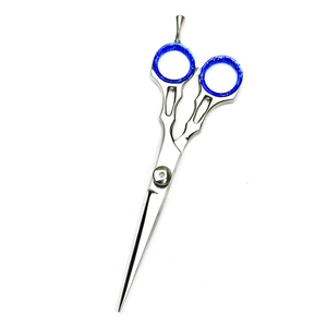 Ciseaux de coiffure professionnels en acier inoxydable, lame tranchante, pour droitiers, manche long, avec accents bleus, pour usage en salon - Product Image 2