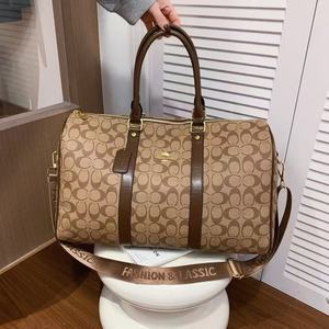 Women's Vintage Lady Summer <b>Shoulder</b> Duffle Bag with Letter Pattern Zipper Closure Single <b>Strap</b> Brown Leather Look - Product Image 1
