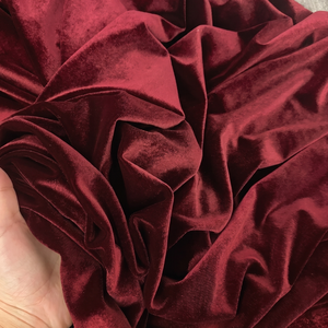 Dark Red Velvet Fabric 100% Polyester Woven Solid Medium Weight Brushed Sueded Wrinkle Resistant 130 GSM Plain Style Apparel - Product Image 4