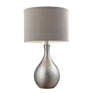 Modern design Hammered Silver <b>Table</b> <b>Lamp</b> Luxury Textured Metal <b>Base</b> Grey Fabric Shade Elegant Bedside Nightstand Light Home Deco - Product Image 5