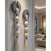 Décoration murale en macramé minimaliste, design géométrique, œuvre d'art abstraite, 2 pièces, décoration de salon, couleur noir et blanc