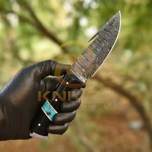 Couteau de chasse/découpe de peau OEM DIY RB Knives RB-H550 en acier Damas à lame fixe avec manche en résine |   Couteau de camping d'extérieur avec ceinture en cuir - Product Image 3