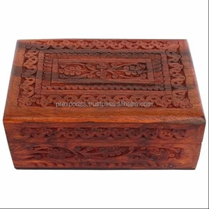 กล่องไม้ทำด้วยมือสำหรับเป็นของขวัญและเครื่องประดับที่เก็บของชำร่วยทรงสี่เหลี่ยมผืนผ้าแกะสลักแนววินเทจ - Product Image 2