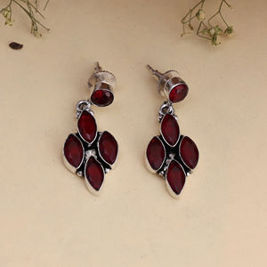 Natural <b>Red</b> Garnet Marquise Cluster Drop <b>Earrings</b> Silver Plated Brass Vintage Handmade Gemstone Gift for Women RUHAN GEMS ER-087 - Product Image 5