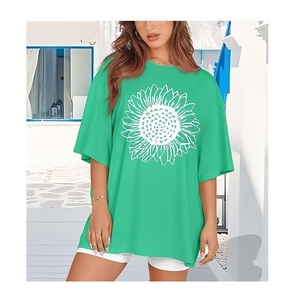 Nouveau design T-shirt décontracté pour femme imprimé numériquement 100 % coton à manches mi-longues, grande taille, épaules tombantes, confortable, fabriqué au Bangladesh - Product Image 4