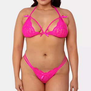 Custom Sexy Lace Bow Button Embroidery Breathable Eco-Friendly Seamless Medium Control 2-Piece Lingerie Set Bra Straps Floral - Product Image 4