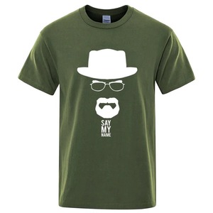 T-shirt da uomo blu navy con stampa occhiali, <span class=keywords><strong>barba</strong></span> e cappello bianco, scritta 'Say My Name', sportiva, a maniche corte, girocollo, in jersey di cotone, vestibilità slim, con stampa frontale in seta - Product Image 5