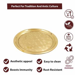 Plateau de Puja en laiton artisanal gravé motif floral, assiette Aarti, baratan traditionnel pour la maison, le temple et les rituels festifs - Product Image 5