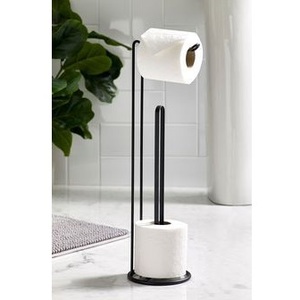 Floor Standing Iron Tissue Paper Holder With Built In Storage <b>Rack</b> For Bathroom Organization And Decorative Use - Product Image 4
