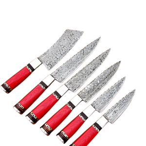 Juego de 6 Cuchillos de Chef de Acero de Damasco Hechos a Mano con Mangos de Madera Roja, Cuchillos Profesionales para Cocina, para Cortar y Picar - Product Image 3