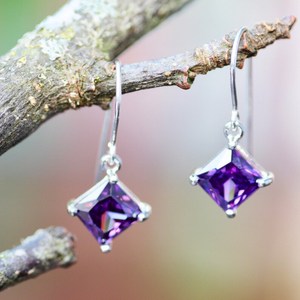 Boucles d'oreilles en améthyste taille Asscher, argent sterling 925, vintage, luxueuses, élégantes, cadeau pour femme, mariage, fête - Product Image 4