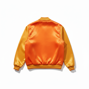 Chaqueta Universitaria de Satén Personalizada |   Chaqueta Bomber de Béisbol sin Marca |   Sublimación de dos tonos en dorado y amarillo con dos mangas - Product Image 2