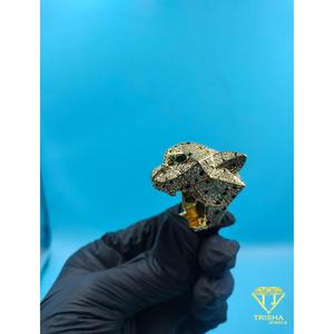 Anillo de Plata de Ley 925 con Moissanita y Diamantes, Diseño de Cara de Animal, Joyería de Alta Gama para Compradores Mayoristas - Product Image 2