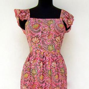 Vestido maxi de mujer con estampado floral hecho a mano indio, vestido Maxi con escote cuadrado y correa trasera - Product Image 1