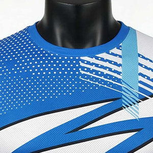 Camiseta de Manga Corta con Cuello Redondo y Estampado Geométrico Azul y Amarillo para Hombre, de Secado Rápido, Tejida, Deportiva y Ajustada - Product Image 6