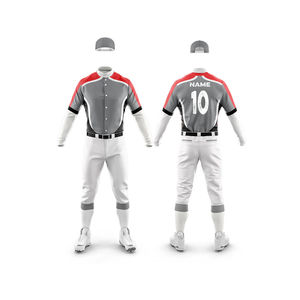 Conjunto de Uniforme de Béisbol Personalizado Unisex, Gris, Azul y Blanco, Poliéster Transpirable, Impresión por Transferencia de Calor, Talla Adulto, Servicio OEM - Product Image 4