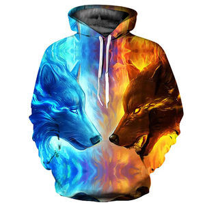 Conjunto de Sudadera con Capucha y Pantalón Deportivo de Dos Piezas con Estampado de Lobo por Sublimación Personalizada para Hombre, 100% Poliéster, Transpirable, Ligero, Ropa de Invierno - Product Image 3