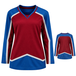 Camiseta de Hockey sobre Hielo para Mujer, Color Borgoña y Azul Cielo, Estilo Deportivo, Transpirable, Manga Larga, Uniforme de Alto Rendimiento - Product Image 1