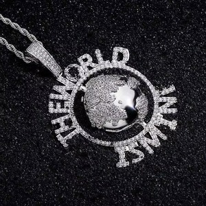 Pendentif Moissanite 'The World Is Mine' en Argent Sterling 925 Plaqué Rhodium, Style Hip Hop, Breloque Lettre, Pendentif Cercle pour Usage Quotidien - Product Image 2