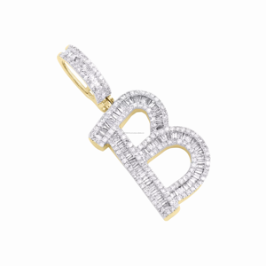 Pendentif initial B en or jaune massif 10K avec diamant véritable taille brillant rond, breloque lettre de 1,5 po, 1 carat, bijoux personnalisés hip-hop pour homme - Product Image 4