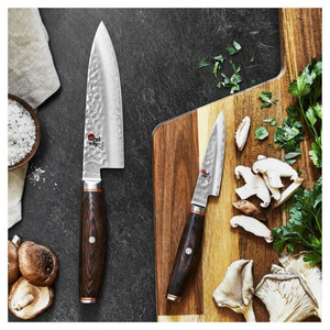 Ensemble de 2 couteaux de cuisine en acier Damas, manche en bois, faits à la main, couteaux de chef et de boucher tranchants - Product Image 1
