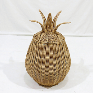 Rattan Pineapple Shaped Storage <b>Basket</b> with Lid Decorative Woven Toy Organizer - Product Image 2