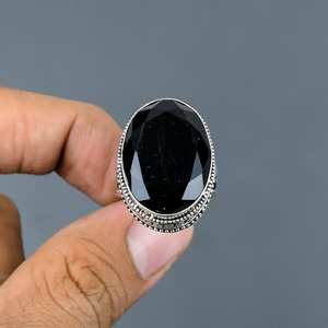 Faceted <b>Black</b> Onyx Gemstone Handmade 925 Sterling Silver Vintage Statement <b>Ring</b> Jewelry Gift For Women - Product Image 1