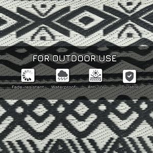 Tappetino da Picnic Reversibile 8x10 in Stile Boho, in PP Intrecciato, Grigio e Bianco, Portatile per Camper, Campeggio, Patio e Viaggi - Product Image 6