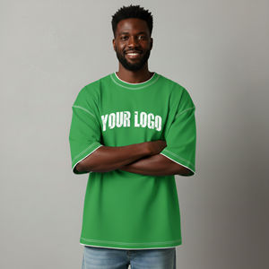 T-shirts pour hommes 100% coton, coupe ample, logo imprimé en 3D personnalisé, couleur unie, respirant - Product Image 5