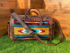 Western 100% Bolsa de viaje de cuero genuino de grano completo Correas ajustables multifuncionales Unisex Hot Aztec Blanket Bag Weekender Bag - Product Image 2