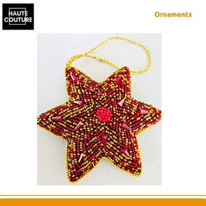 Adornos Colgantes Festivos de Primera Calidad Hechos a Mano con Cuentas Doradas en Forma de Estrella Roja - Decoración para el Hogar - Product Image 5