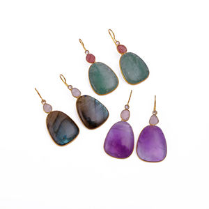 Pendientes de Aro con Doble Gema de Labradorita y Piedra Lunar - Joyería Delicada de Aro con Múltiples Piedras, Chapado en Oro Rosa sobre Latón para Mujer - Product Image 6