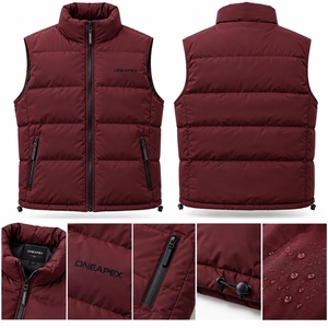 Chaleco Acolchado Borgoña para Hombre, Cuello Alto, Cierre de Cremallera, Ropa de Calle para Invierno, Etiqueta Privada Personalizada, Reversible por Delante - Product Image 3