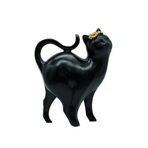 Statuette de chat porte-bonheur pour la décoration de la maison, du bureau ou des étagères. Figurine de chat en céramique noire avec couronne dorée, sculpture artistique moderne décorative. - Product Image 2