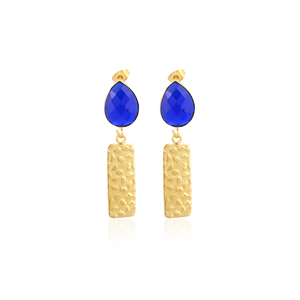Elegant <b>Gold</b> Plated Ink Blue Hydro Gemstone Brass <b>Earring</b> Handmade Fashion Jewelry for Women Gift - Product Image 1