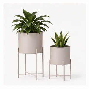 Juego de 2 Macetas Metálicas con Soporte Alto, Estilo Vintage, Decorativas para Interiores, para Sala de Estar, Hotel y Oficina - Product Image 3