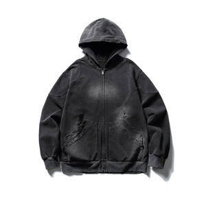 Sudadera con capucha de algodón 100% de gran gramaje con logo personalizado, teñido por inmersión, estilo vintage Y2K, con efecto degradado y lavado ácido, para hombre, con bolsillo. - Product Image 1