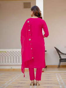 Conjunto de kurta rosa bordada para mujer con pantalón y dupatta, traje tradicional indio pakistaní - Product Image 6