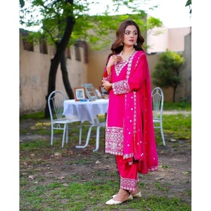 FANCY GEORGETTE BORDADO SECUENCIA TRABAJO NIÑOS FONDO SUPERIOR CON DUPATTA ROSA - Product Image 1