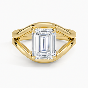 Anillo de compromiso de moissanita de 2 quilates con corte esmeralda, diseño solitario cruzado de tallo dividido - Product Image 1