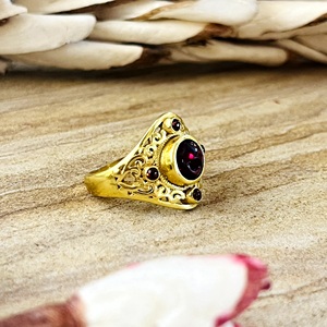 High Demand Boho Floral Garnet <b>Ring</b> Boho Brass Jewelry for Women 18k Gold Plated Vintage <b>Statement</b> <b>Ring</b> for Wholesale/OEM/ODM - Product Image 5